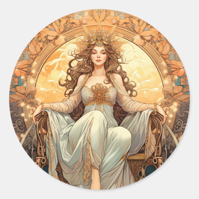 Female Moon Goddess Classic Round Sticker (Front)