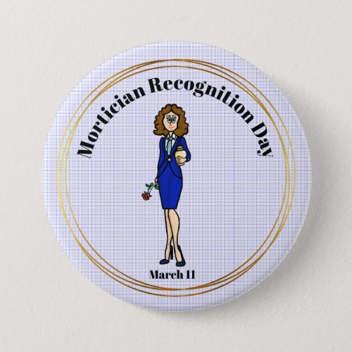 Female Mortician Holding Urn Button