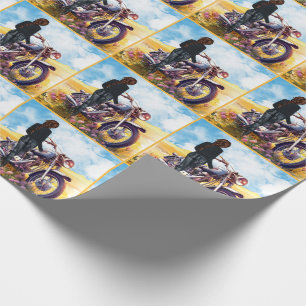 Female Motorcycle Rider with Bike Scenic Wrapping Paper