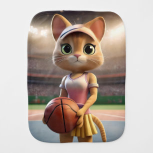 Female Netball Cat, Baby Burp Cloth
