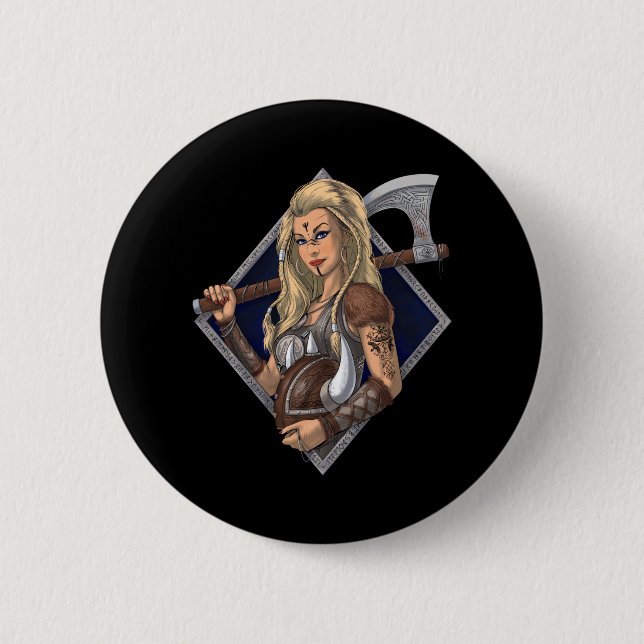 Female Norse Viking Warrior Button (Front)