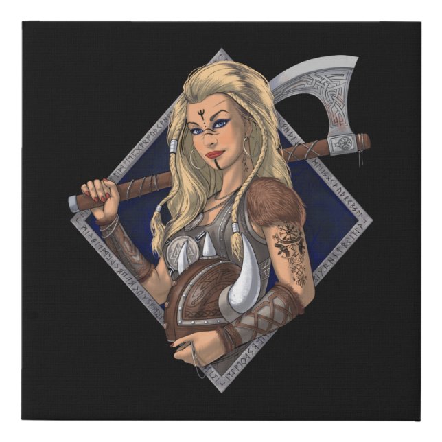 Female Norse Viking Warrior Faux Canvas Print (Front)