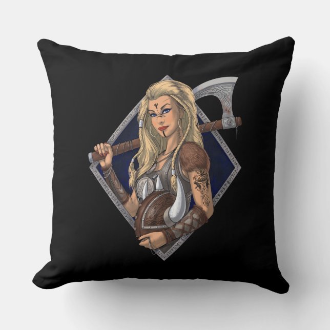 Female Norse Viking Warrior Throw Pillow (Front)
