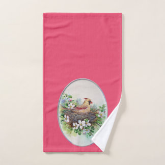 Female Northern Cardinal Bird on Nest Towel