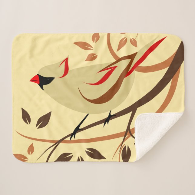 Female Northern Cardinal Sherpa Blanket (Front (Horizontal))
