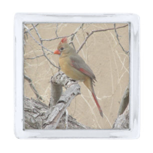 Female Northern Cardinal Silver Finish Lapel Pin