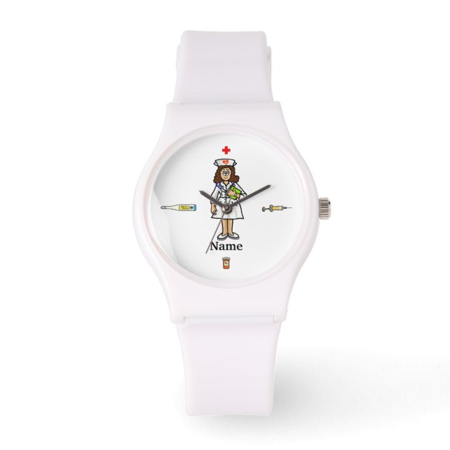 Female Nurse (Brunette) Watch  Add Name! (Front)