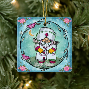Female nurse gnome ceramic ornament
