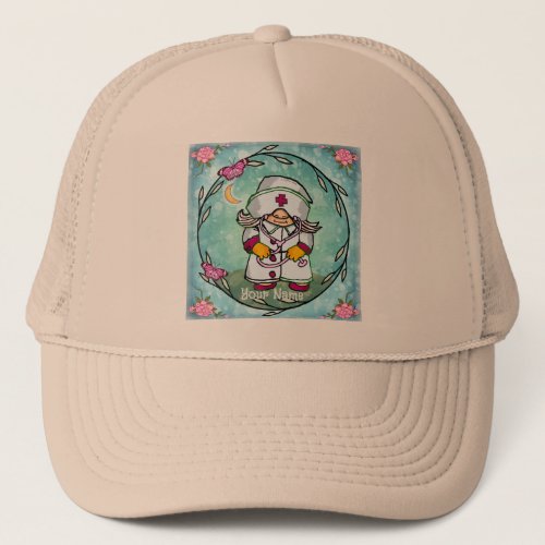 Female Nurse Gnome custom name Trucker Hat
