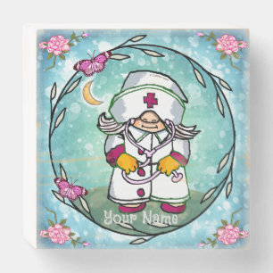 Female nurse gnome wooden box sign