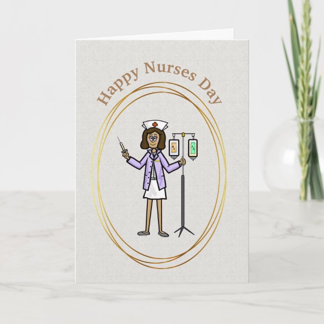 Female Nurse With IV Bags Nurses Day Card (Front)