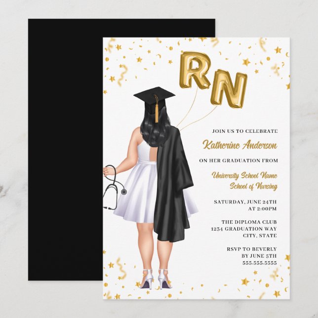 Female Nursing School Graduation Party Invitation (Front/Back)