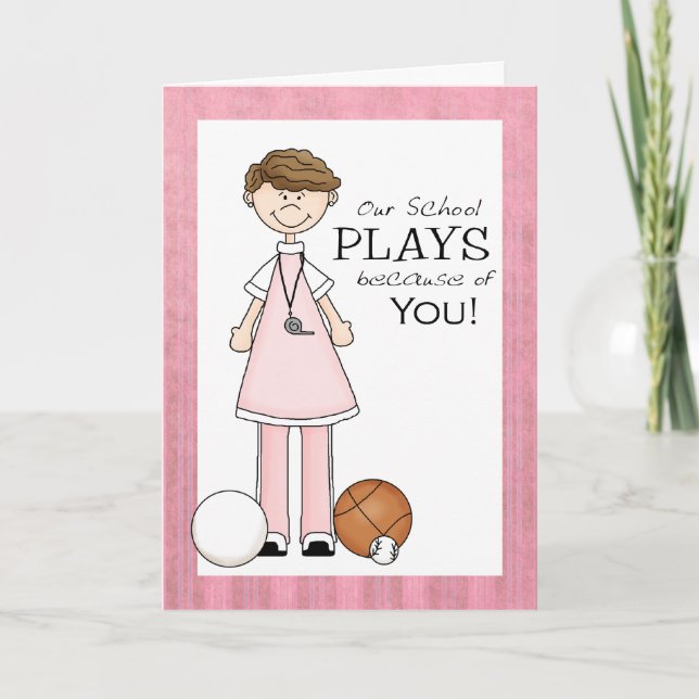 Female PE Teacher Thank You Card (Front)