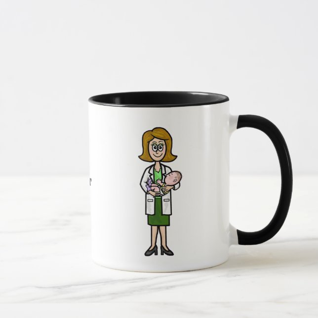 Female Pediatrician Doctor Holding Baby Mug (Right)