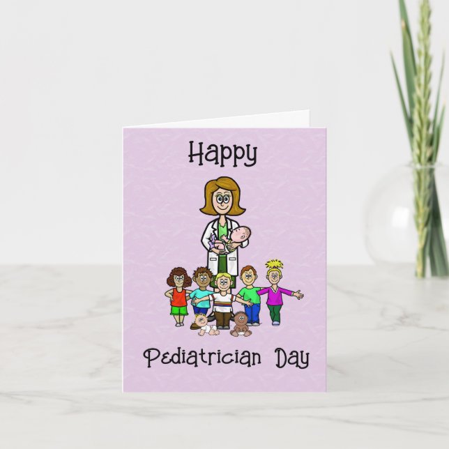 Female Pediatrician with Children Greeting Card (Front)