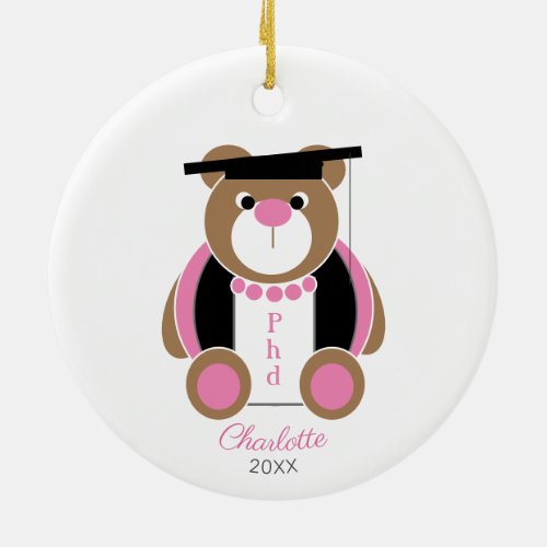 Female phd cute teddy bear doctorate graduation ceramic ornament