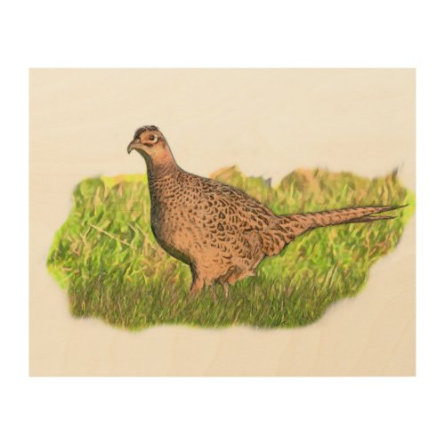 Female Pheasant in the grass Wood Wall Decor