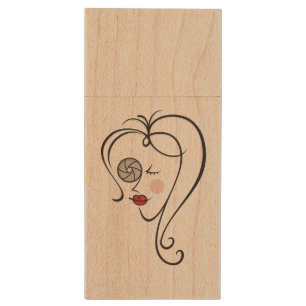 Female Photographer Wood USB Flash Drive