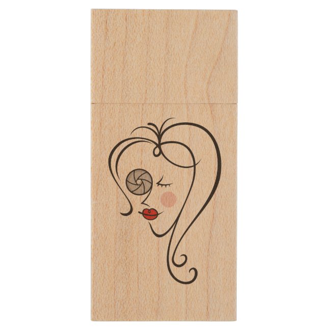 Female Photographer Wood USB Flash Drive (Back (Vertical))