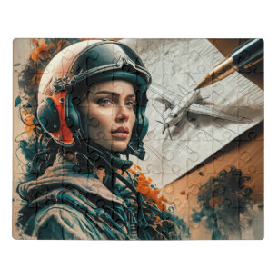 Female Pilot & Paper Airplane, Impressionist Jigsaw Puzzle