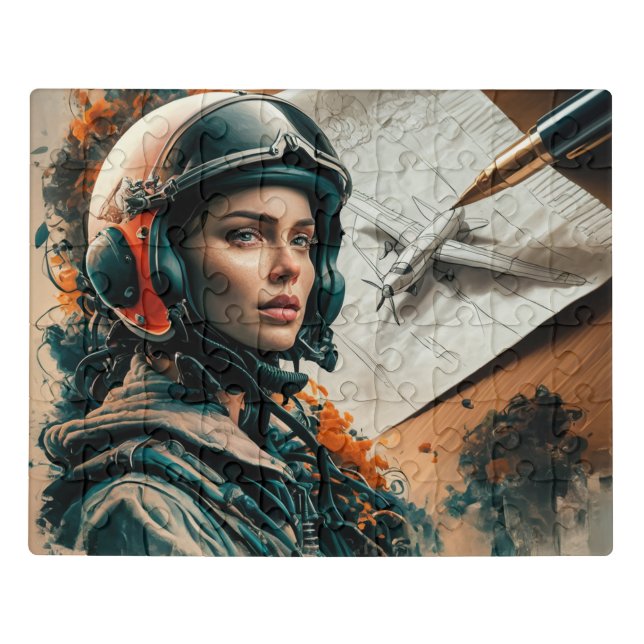Female Pilot & Paper Airplane, Impressionist Jigsaw Puzzle (Puzzle Horizontal)