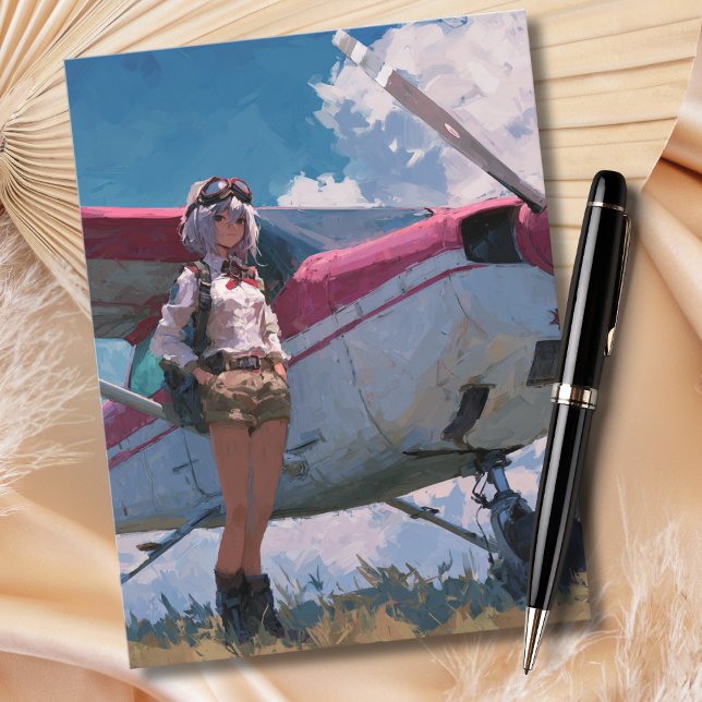 Female Pilot Portrait Fun Kawaii Aviation Birthday Postcard (Creator Uploaded)