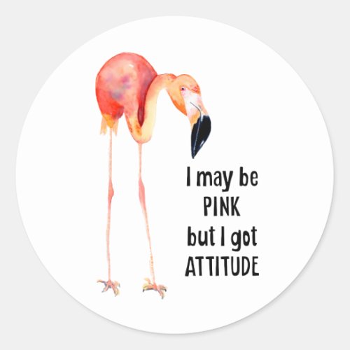 Female Pink Flamingo with Attitude Classic Round Sticker