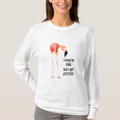 Female Pink Flamingo with Attitude T_Shirt