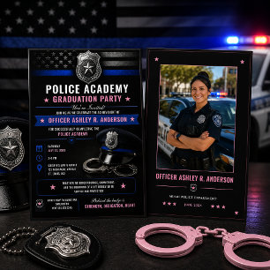 Female Police Academy Graduate Thin Blue Line Invitation