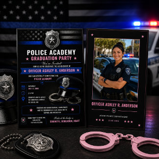 Female Police Academy Graduate Thin Blue Line |  Invitation