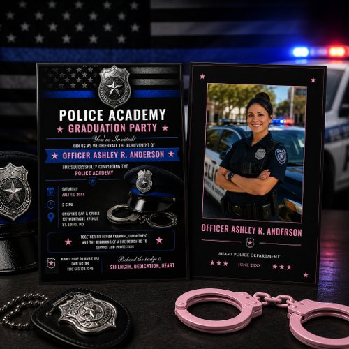 Female Police Academy Graduate Thin Blue Line |  Invitation