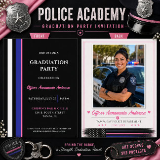 Female Police Academy Graduation Thin Blue Line | Invitation