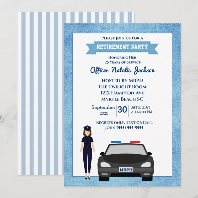 Female Police Officer Retirement Party Invitation (Front/Back)
