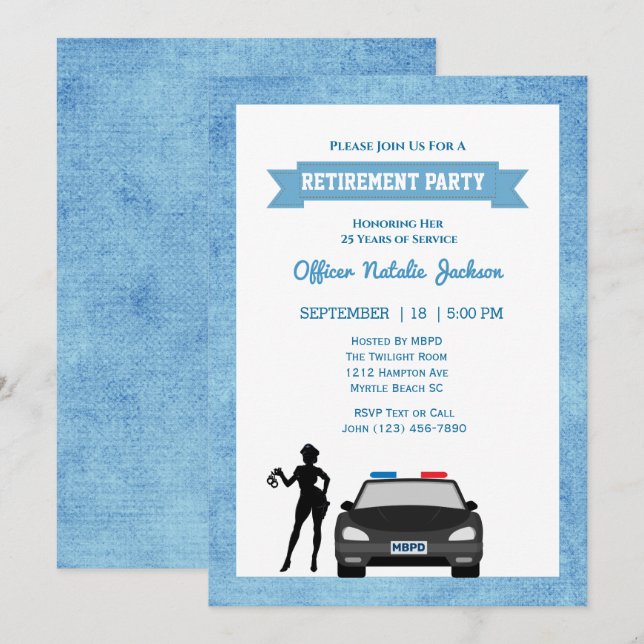 Female Police Officer Retirement Party Invitation (Front/Back)