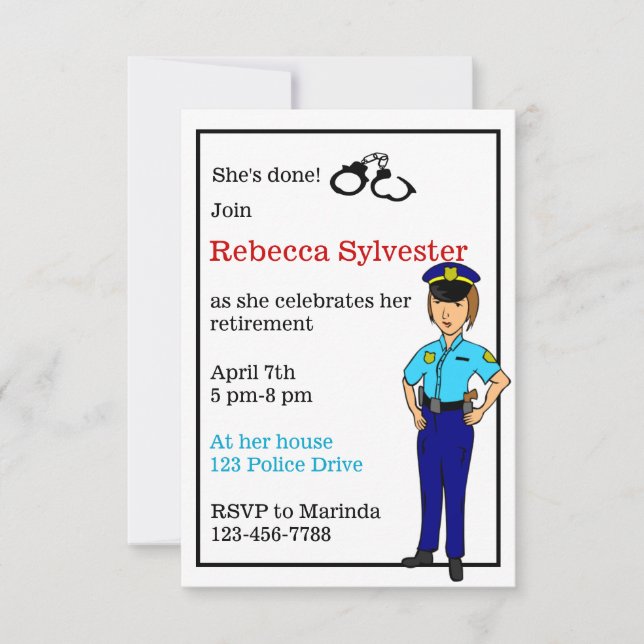 Female Police Officer Retirement Party Invitation (Front)
