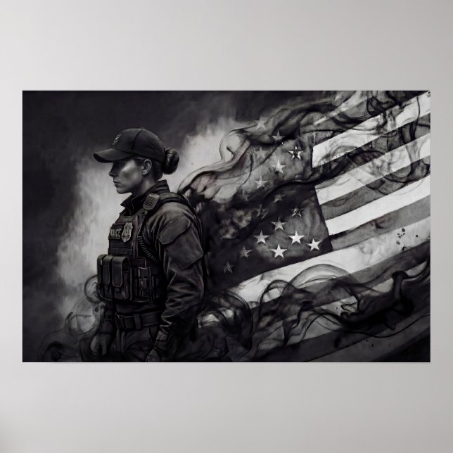 Female Police Patriotic Law Enforcement Tribute Poster (Front)