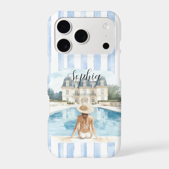 Female Pool Blue White Stripes iPhone Case (Back)