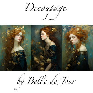 Female portrait Art Nouveau gold accents Decoupage Wrapping Paper Sheets