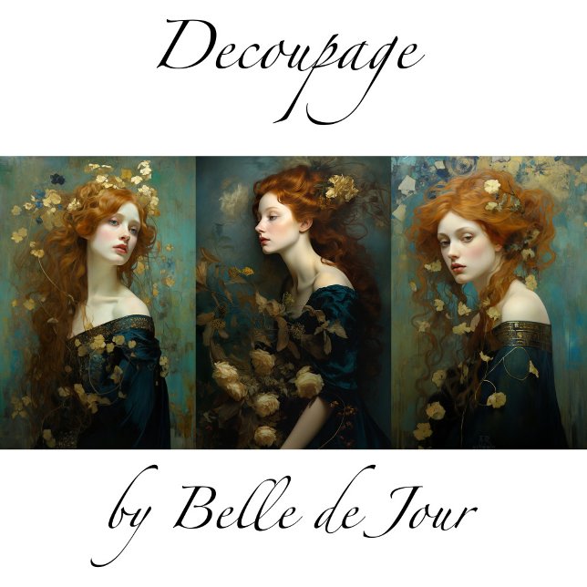 Female portrait Art Nouveau gold accents Decoupage Wrapping Paper Sheets (Creator Uploaded)