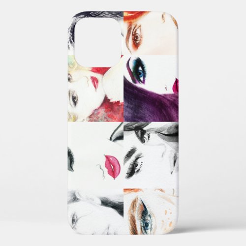 Female Portrait Collage Watercolor Illustration iPhone 12 Case