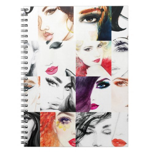 Female Portrait Collage Watercolor Illustration Notebook