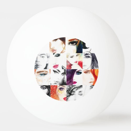Female Portrait Collage Watercolor Illustration Ping Pong Ball