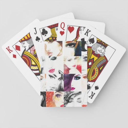 Female Portrait Collage Watercolor Illustration Playing Cards
