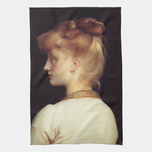 Female Portrait From Behind (by Frederic Leighton) Kitchen Towel (Vertical)