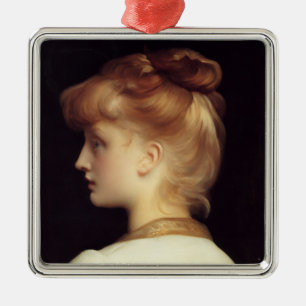 Female Portrait From Behind (by Frederic Leighton) Metal Ornament