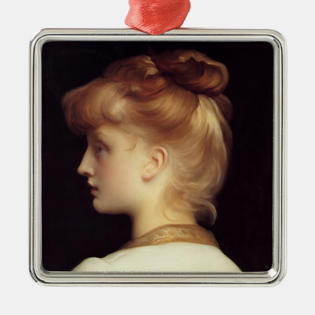 Female Portrait From Behind (by Frederic Leighton) Metal Ornament (Front)
