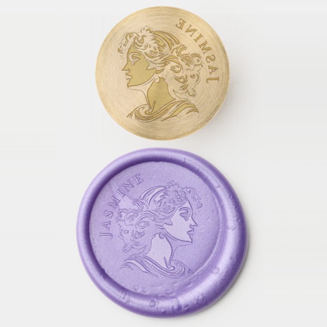 Female portrait  -  goddess Personalized Name  Wax Seal Stamp (Stamped)