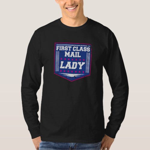 Female Postal Worker First Class Mail Lady Stamp T_Shirt