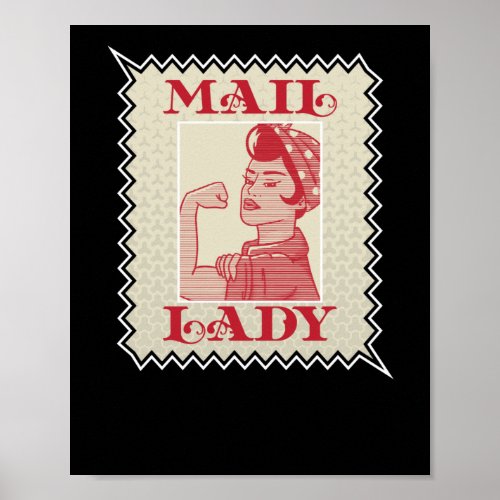 Female Postal Worker Mail Lady Stamp Poster