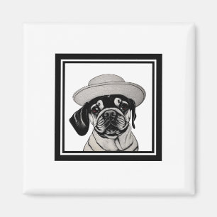 Female Pug Wearing a Coat and Hat in Frame Magnet